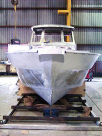 Boat with cabin frame from bow