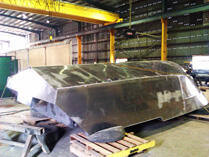 Hull with overhead crane