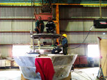 Welding cabin from crane platform