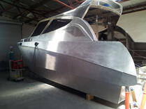 Boat with cabin under construction