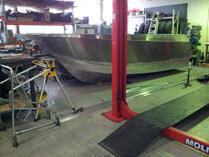 Boat hull on hoist