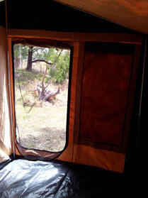 Camper tent doorway view