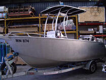 Centre console boat on trailer