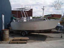 Fishing boat with T-top on trailer