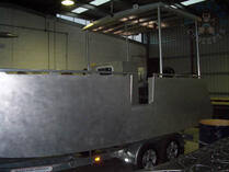 Pontoon boat on trailer